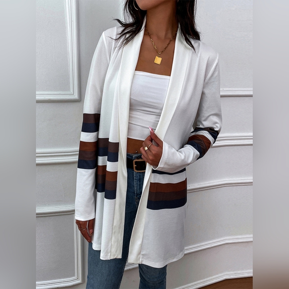 Color Wave Open Front Cardigan - White - Picture 5 of 5